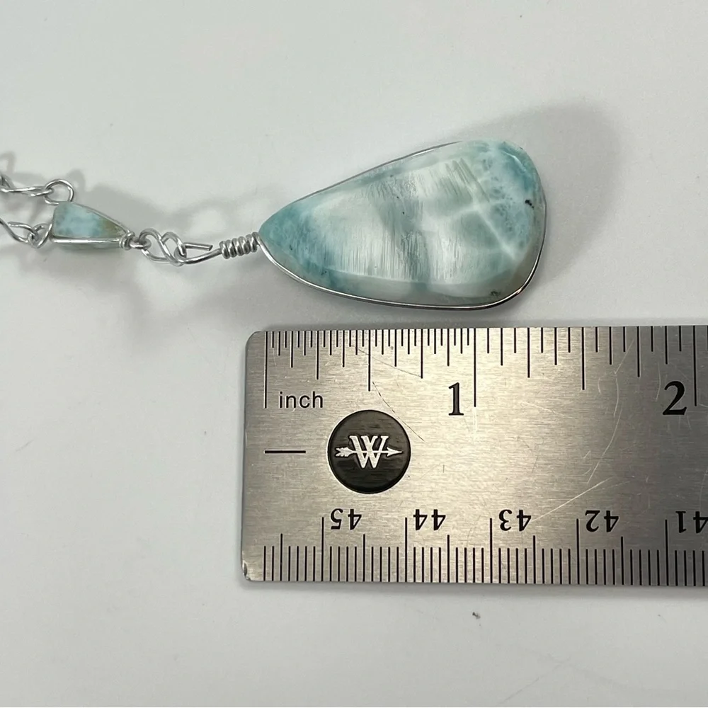 Unmarked Sterling Silver Blue Larimar Stone Pendant Necklace Earring Set